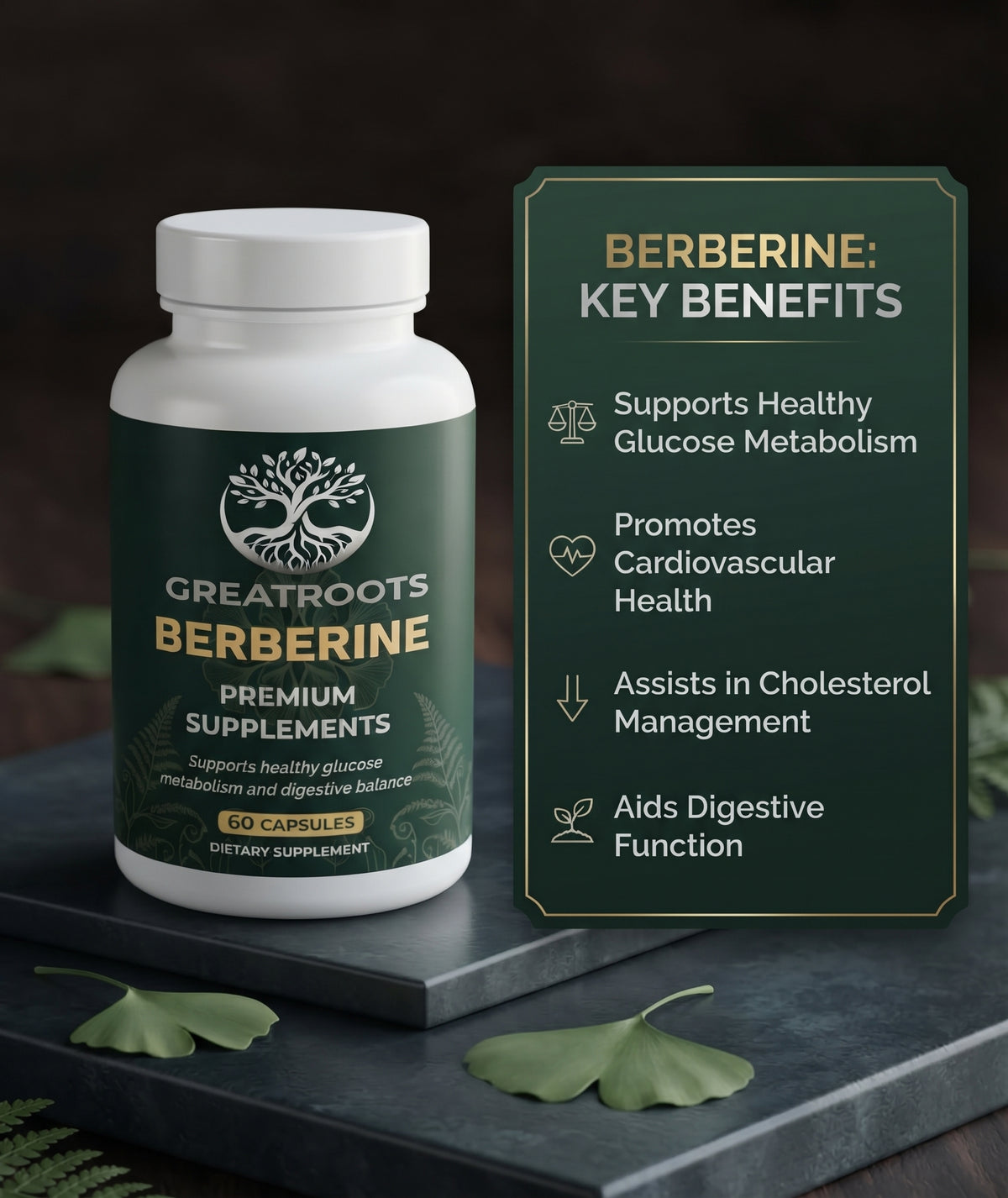 GreatRoots Berberine – Glucose Metabolism & Digestive Support